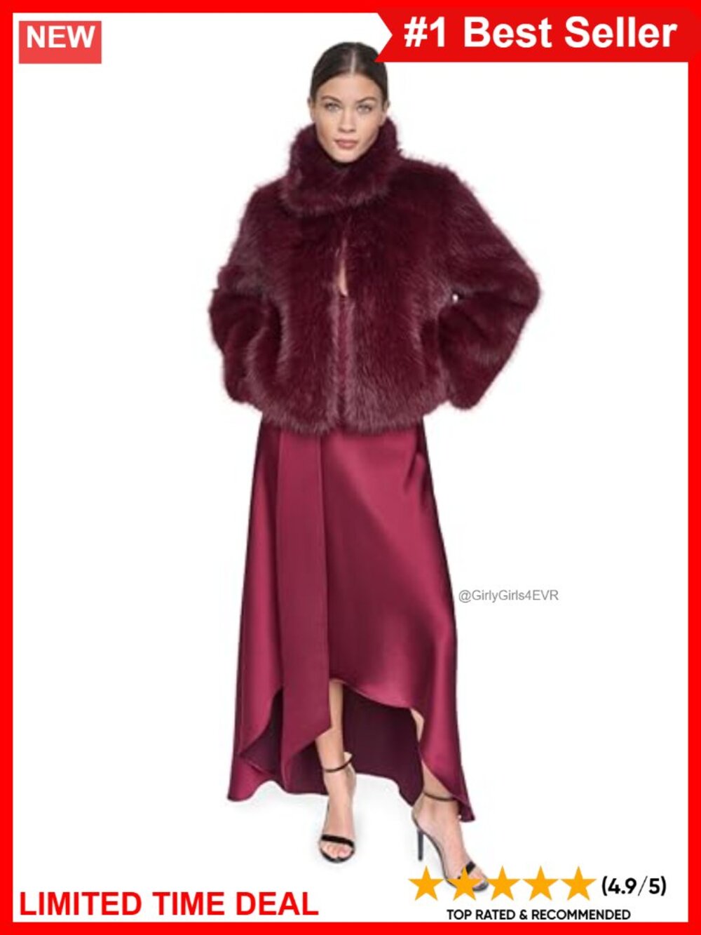 Short Faux Fur Jacket Hook Eye Closure Long Sleeve Casual